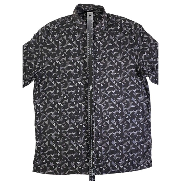 Alfani Shirt Mens Large Black Grey Geometric Button Up Short Sleeve Casual - Picture 5 of 10